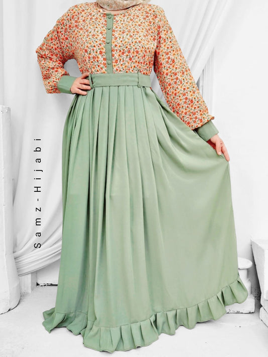 Floral Body Bottom Frill Maxi Abaya