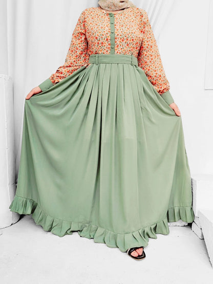 Floral Body Bottom Frill Maxi Abaya