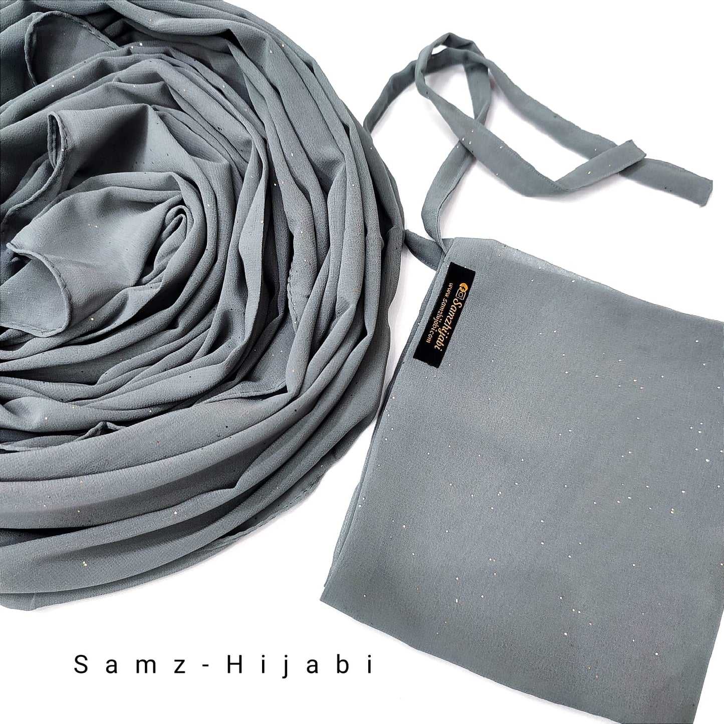 Sparkling Glitter Hijab Naqab Set Grey