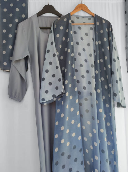 Bloom Spring Separate Upper Abaya _ Polka Dot Silver