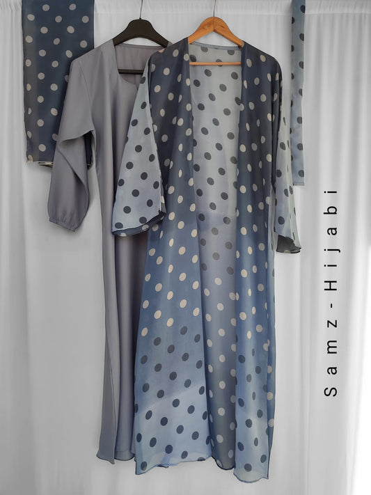 Bloom Spring Separate Upper Abaya _ Polka Dot Silver