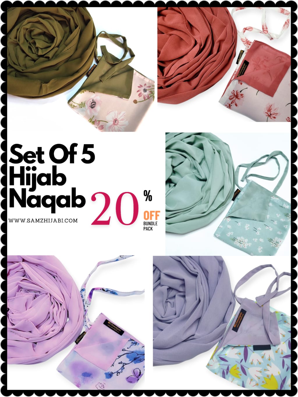 Bundle Of 5 Hijab Naqab (Set-3)