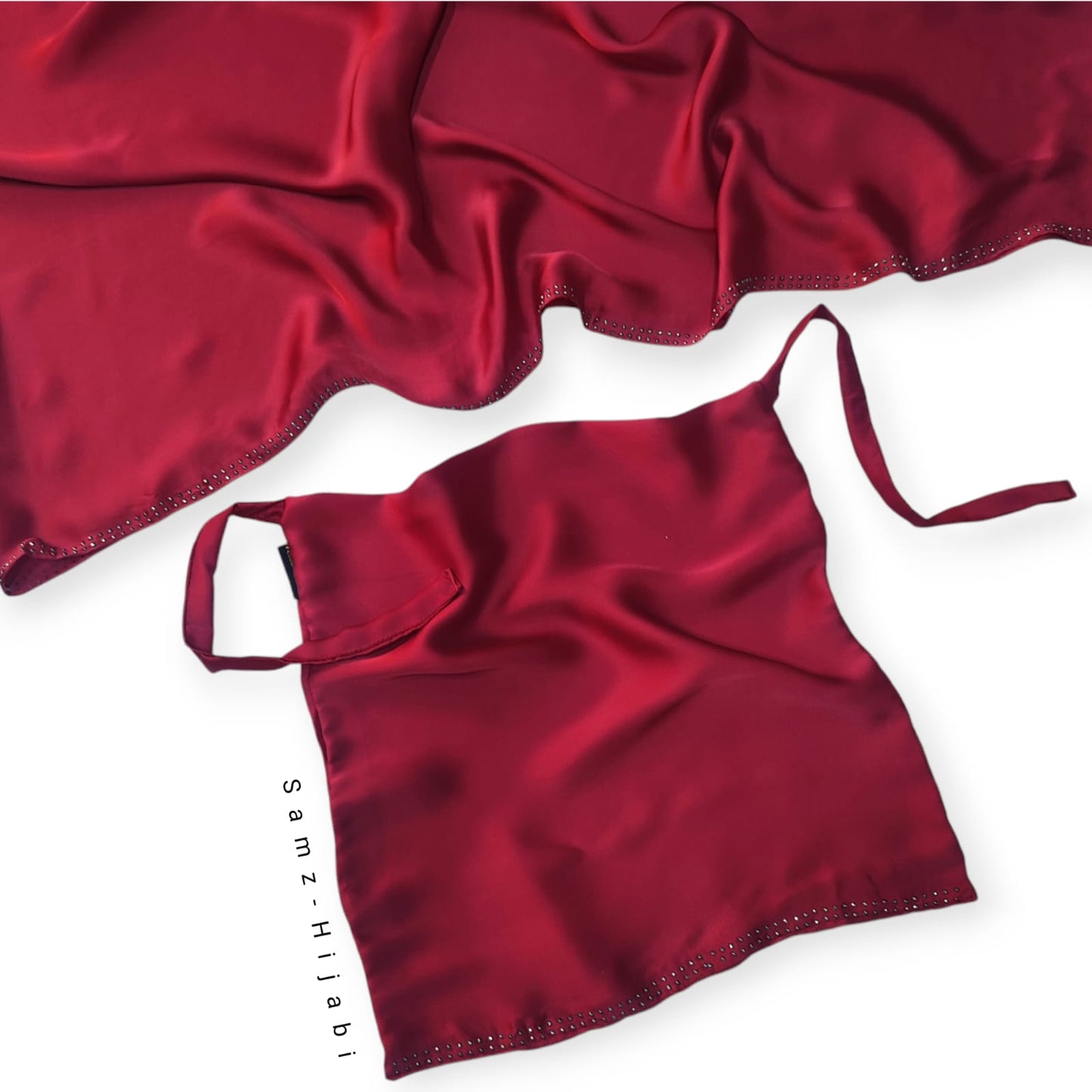 Luxurious Satin Silk Hijab Naqab Set-Cherry Maroon