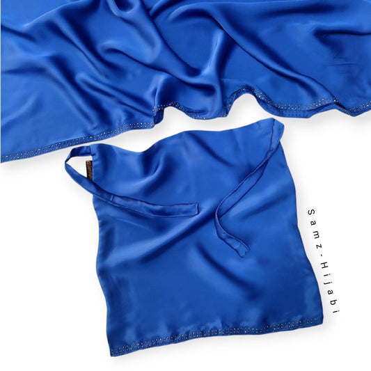 Luxurious Satin Silk Hijab Naqab Set-Royal Blue