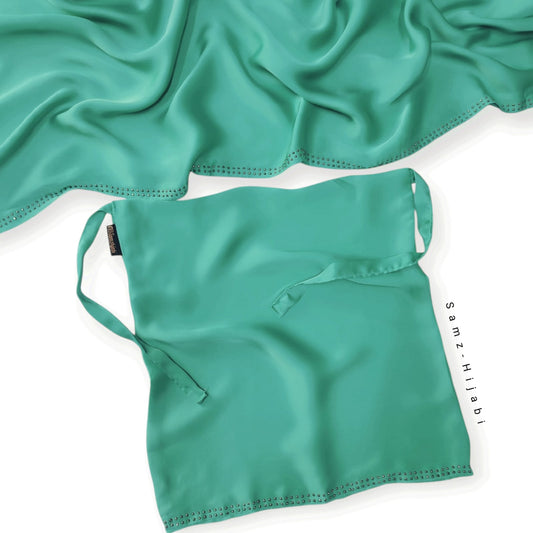 Luxurious Satin Silk Hijab Naqab Set-Aqua