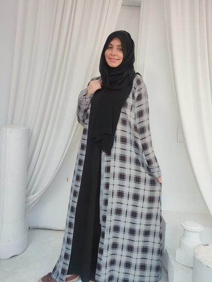 Bloom Spring Separate Upper Abaya Set _Check Black