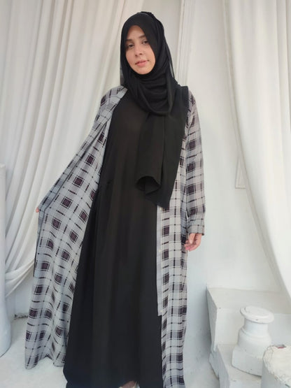 Bloom Spring Separate Upper Abaya Set _Check Black