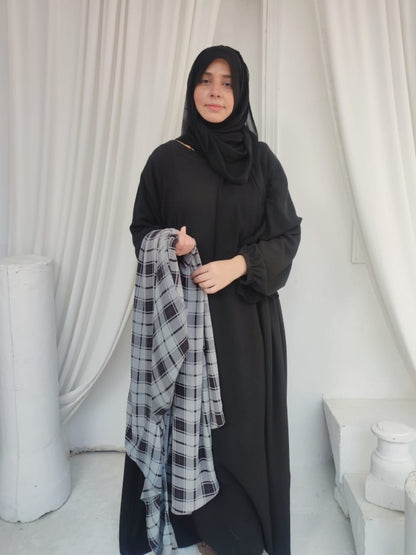 Bloom Spring Separate Upper Abaya Set _Check Black