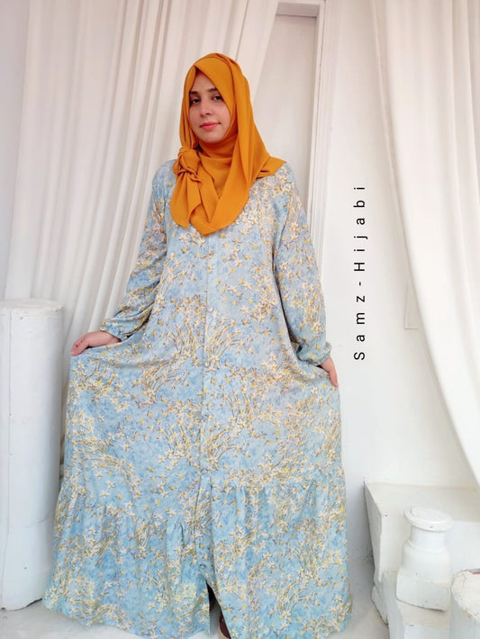 Floral Printed Abaya_Sky