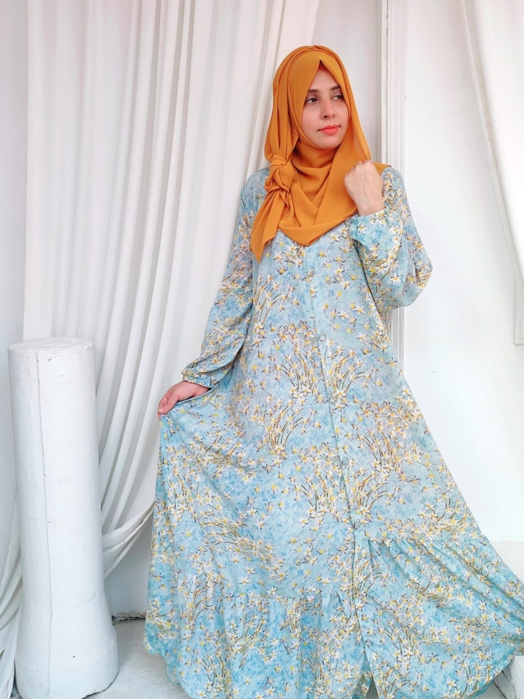 Floral Printed Abaya_Sky