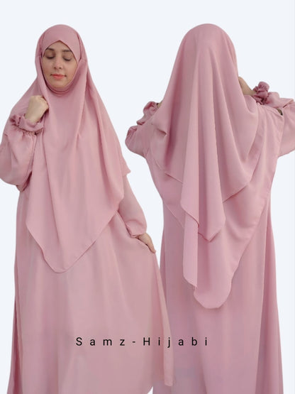 Double layer Khimar Abaya_Tea Pink