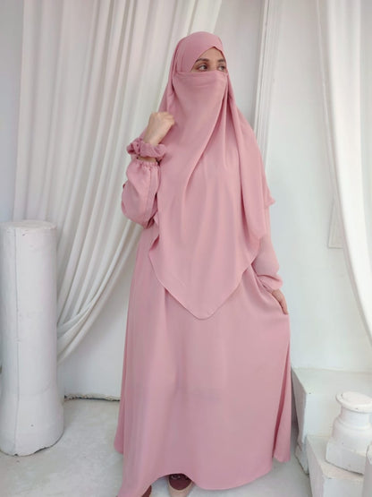 Double layer Khimar Abaya_Tea Pink