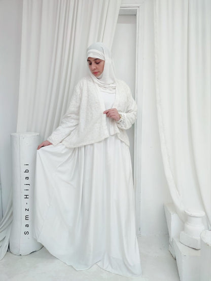 Hoor Waistcoat Abaya Set_White