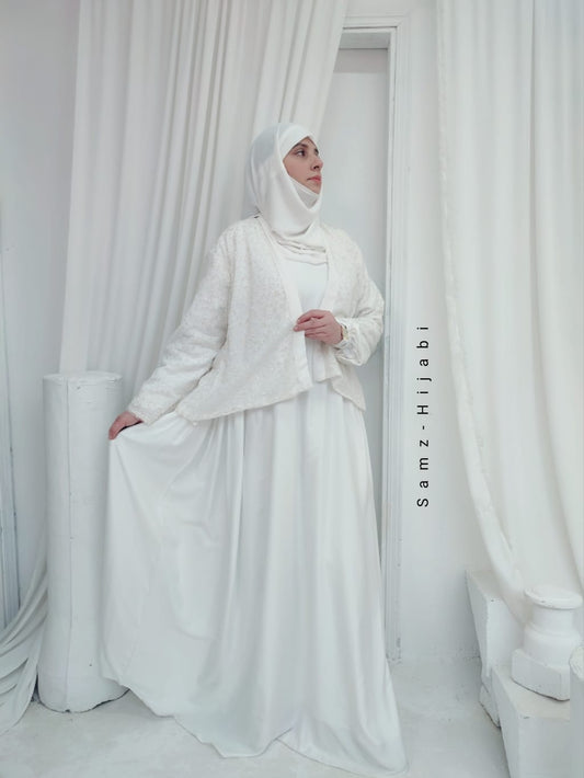 Hoor Waistcoat Abaya Set_White