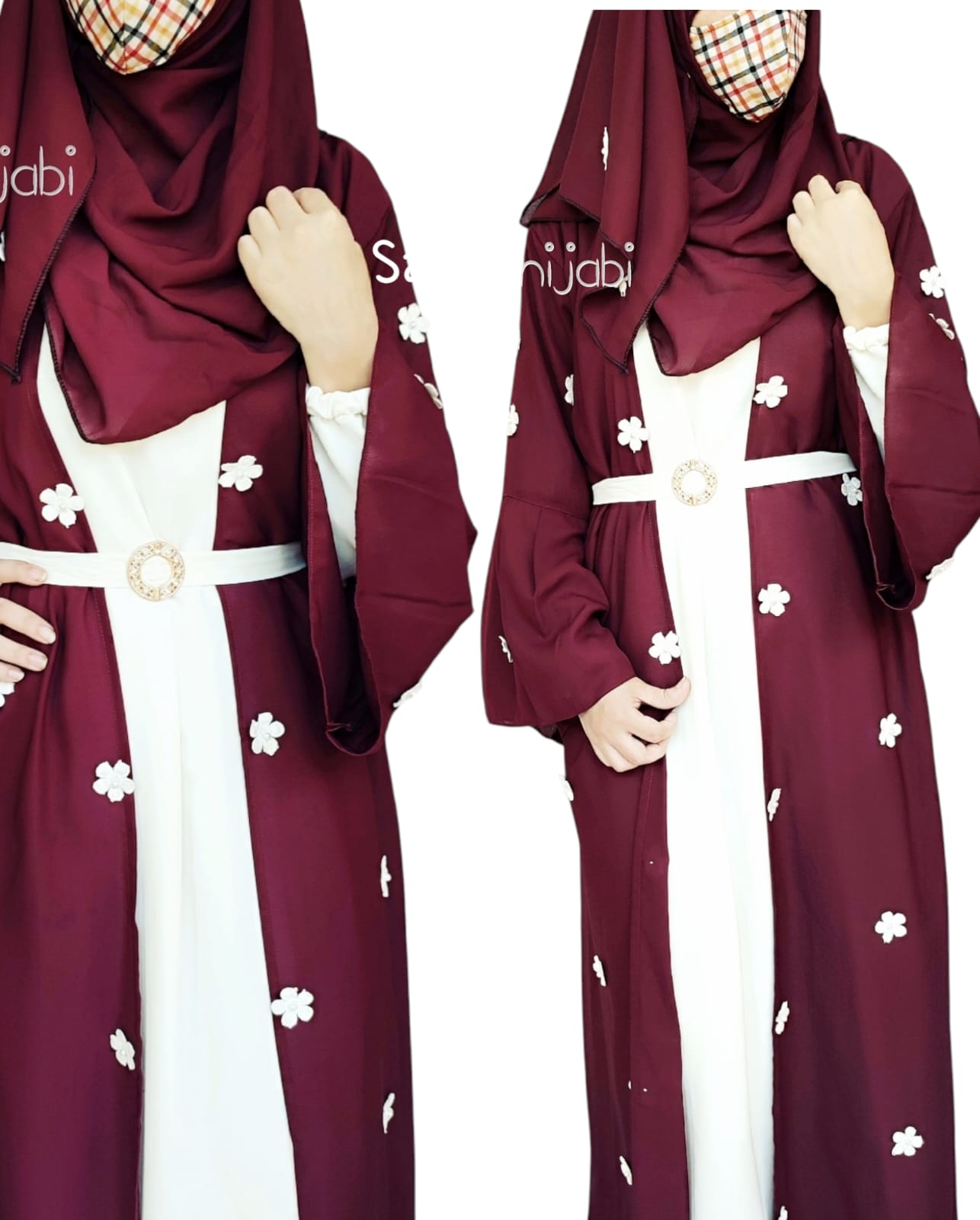 Floral Separate Upper Abaya Printed Maroon