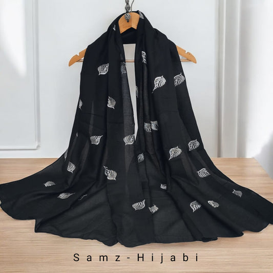 Embroidered Lawn Hijab - Silver Leaf