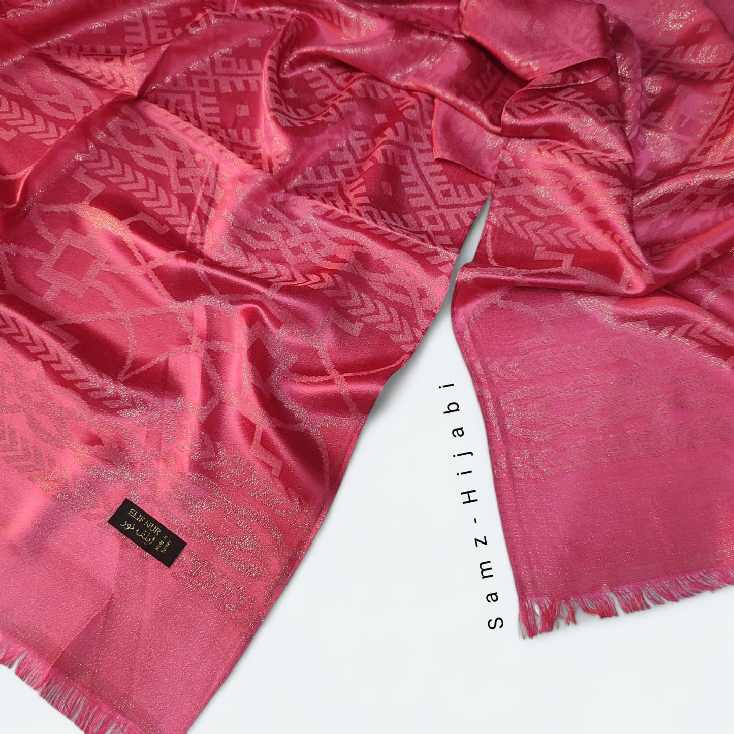 Luxury Silk Self Pattern Hijab Hot pink