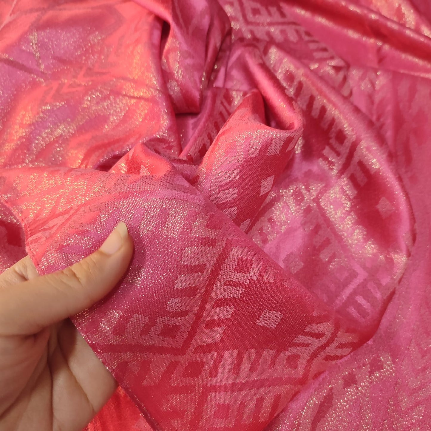 Luxury Silk Self Pattern Hijab Hot pink