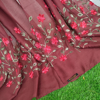 Floral Border Embroidery Lawn Hijab Design _Maroon