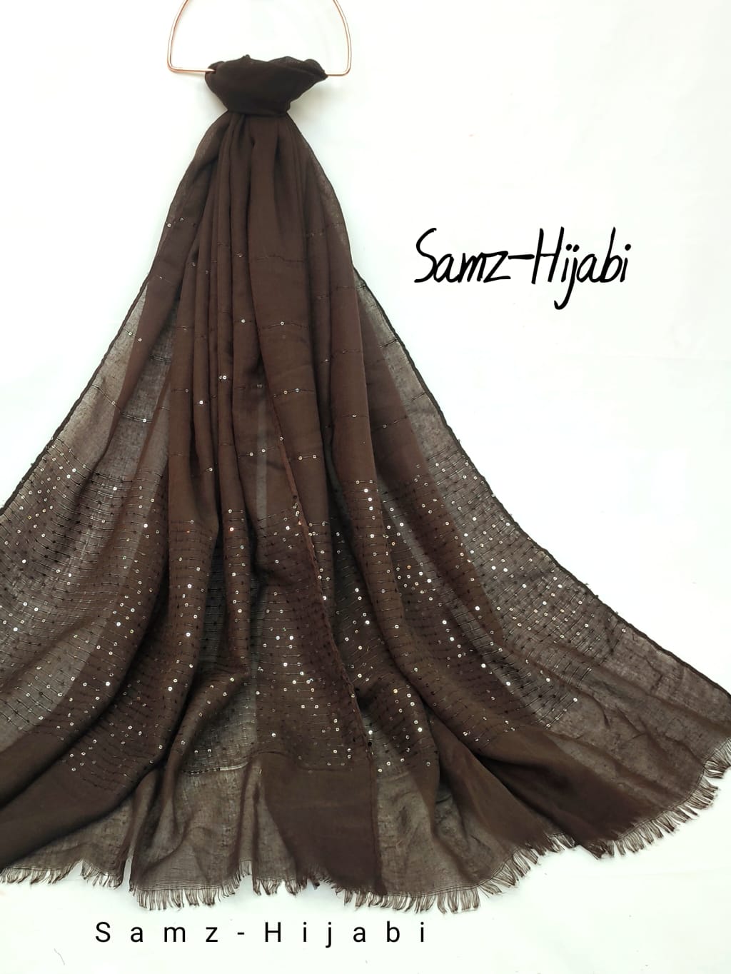 Sequence Border Lawn Hijab Chocolate Brown