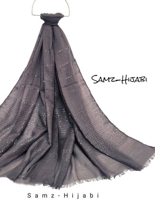 Sequence Border Lawn Hijab Dark Grey