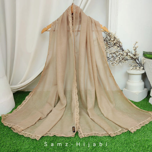 Border Lace Hijab Mud Brown