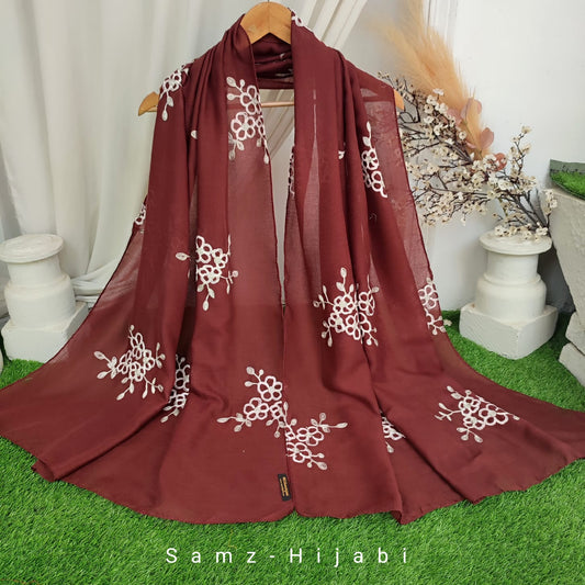 Floral Bunch Hijab Design _ Maroon