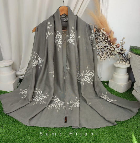 Floral Bunch Hijab Design _ Grey