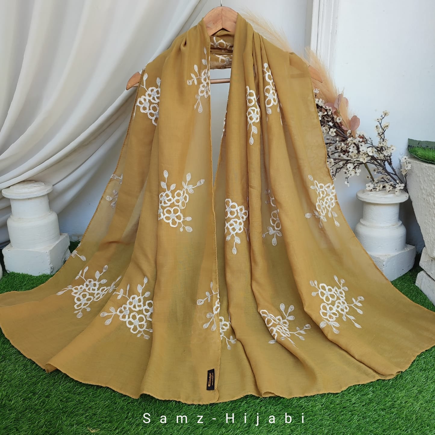 Floral Bunch Hijab Design _ Mustard