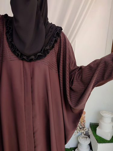 Stone Art Butterfly Abaya _ Brown