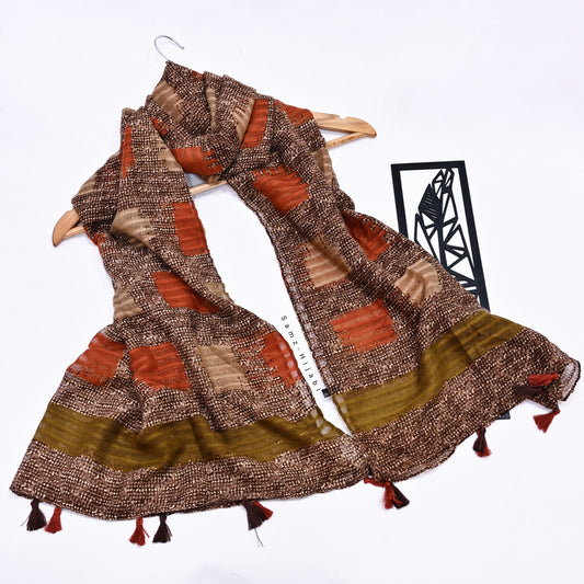 Cross -Check Lawn Hijab -Brown
