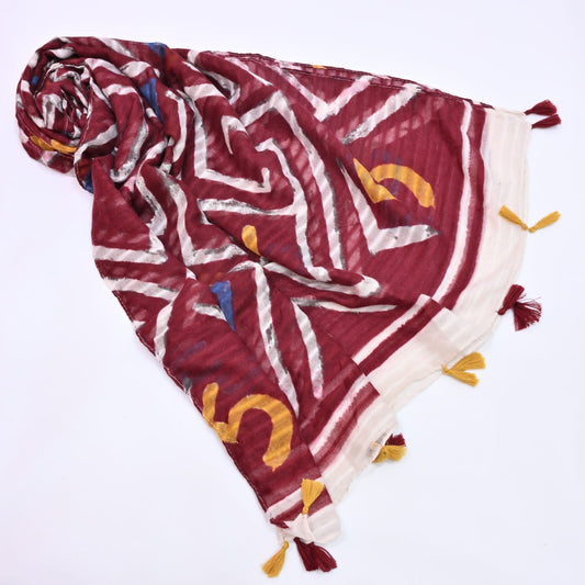 Puzzle Art Lawn Hijab _Red