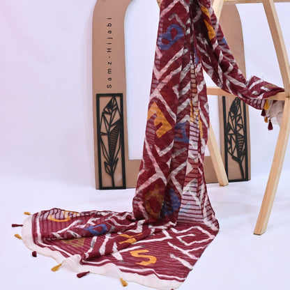 Puzzle Art Lawn Hijab _Red