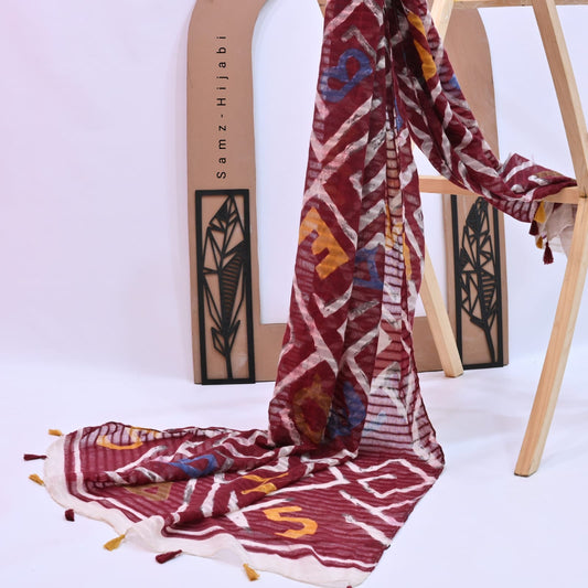 Puzzle Art Lawn Hijab _Red