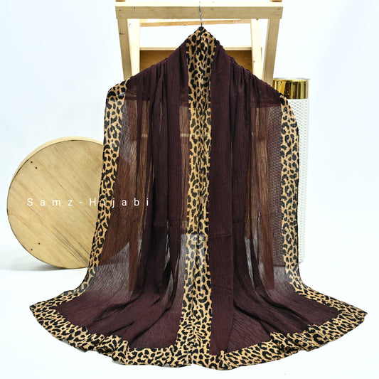 Cheetah - Crinkle Lawn  Hijab Chocolate Brown