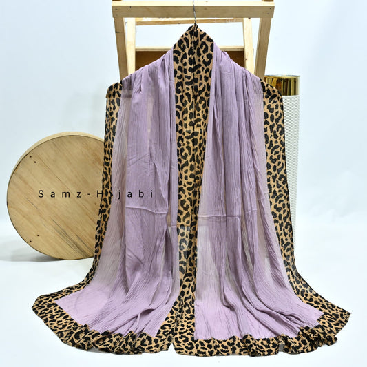 Cheetah - Crinkle Lawn  Hijab Lilac