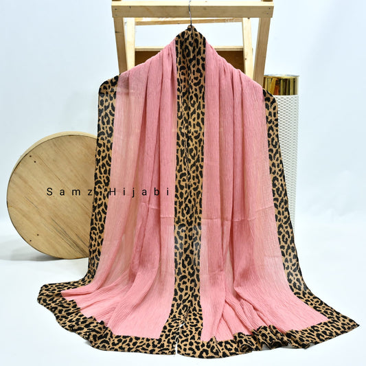 Cheetah - Crinkle Lawn  Hijab Peachy Pink