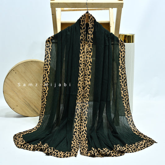 Cheetah - Crinkle Lawn  Hijab Dark Green