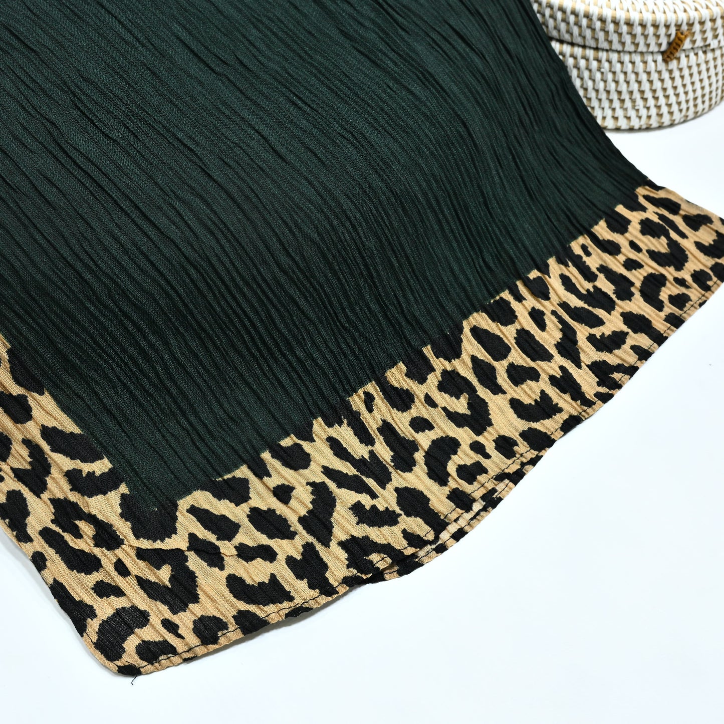 Cheetah - Crinkle Lawn  Hijab Dark Green