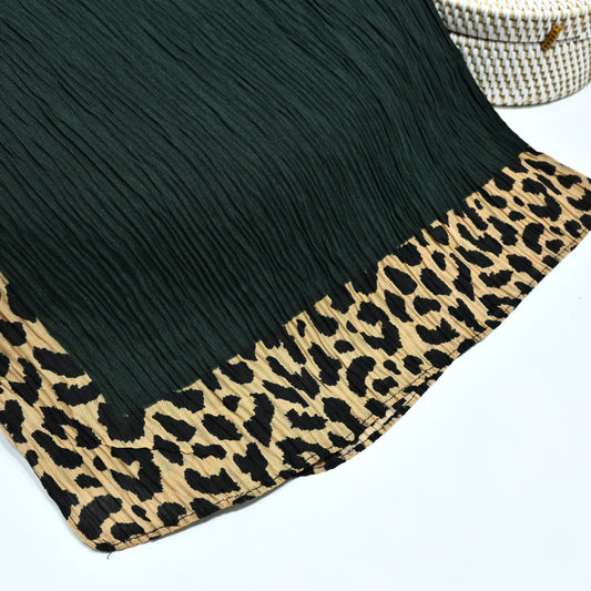 Cheetah - Crinkle Lawn  Hijab Dark Green