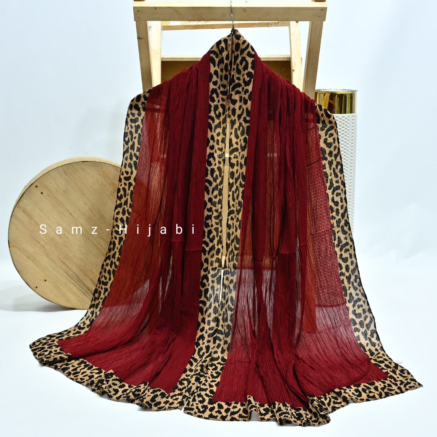 Cheetah -Crinkle  Hijab Cherry Maroon