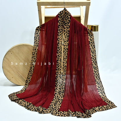 Cheetah -Crinkle  Hijab Cherry Maroon