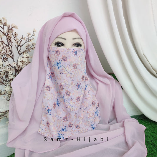Printed Naqab Plain Hijab set 80