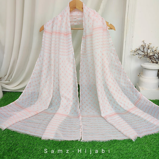 Palestinian Keffiyeh Hijab White Baby Pink