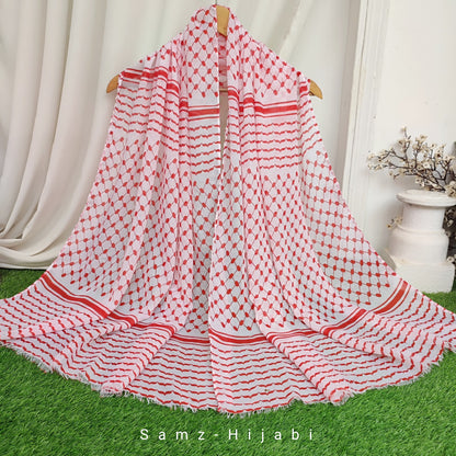 Palestinian Keffiyeh Hijab White Red