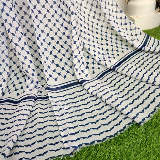 Palestinian Keffiyeh Hijab White Blue
