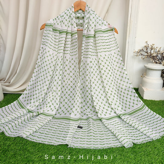 Palestinian Keffiyeh Hijab White Pistachio