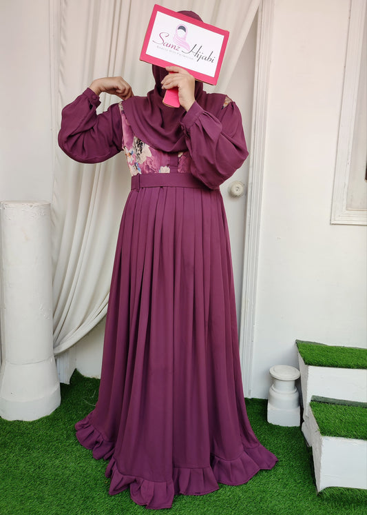 Floral Body Bottom Frill Abaya Design 4