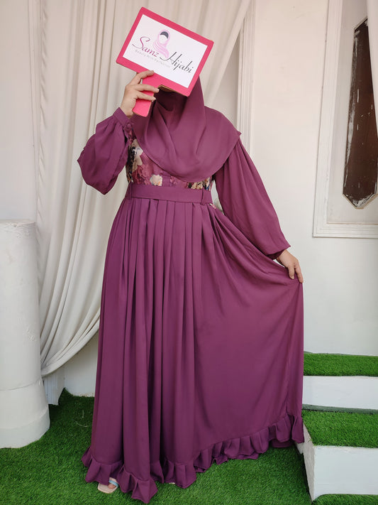 Floral Body Bottom Frill Abaya Design 4