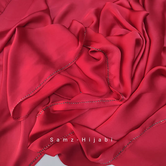 Satin Silk Stone Hijab Red